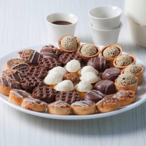 FRENCH COOKIES = A selection of premium chocolates with nuts, coconuts, white chocolate, dried fruit, caramel, Nutella and many more, in many forms.