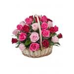 Pink Mix Romance (basket included) - It is one of the most romantic arrangement you can find here! Mixed pink roses in a basket