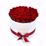 Red Roses in White Round Box