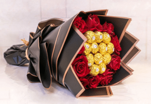 Red Rose and Ferrero Rocher Bouquet, send Flower to Jordan Amman