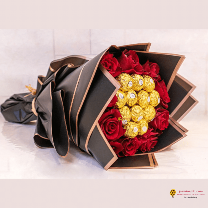 Red Rose with Ferrero Rocher Bouquet, send Flower to Jordan Amman
