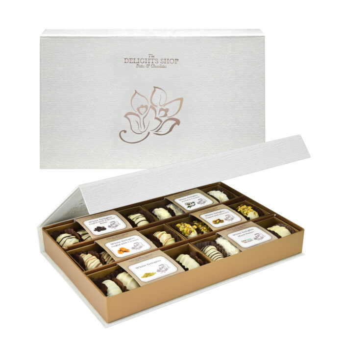 White Chocolate Dipped Dates Mixed box,send daes online to amman