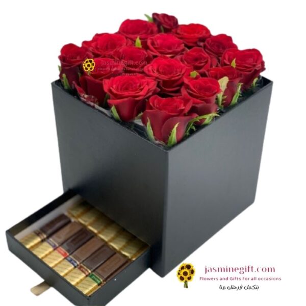  Red Roses With Chocolate luxury - Consists of up to 16 red roses and 14 chocolate pieces from Merci.
