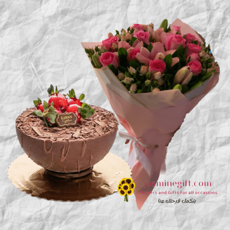 Elegant Roses and Cake -birthday flowers and cake delivery in amman jordan. send flowers to amman