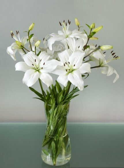 Vase of white lilies,send flower to amman