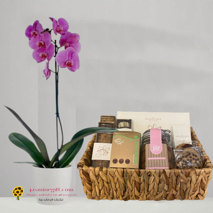 Dates and purple orchid gift , sned gift to amman