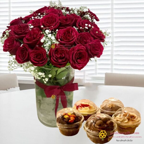 red rose with cupcake send online to jordan