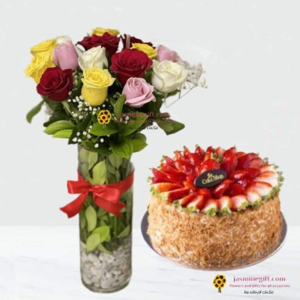 send cake and flower from cake shop to amman meixd online with flower