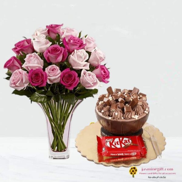 send cake and flower from rawan cake to amman pink online with flower
