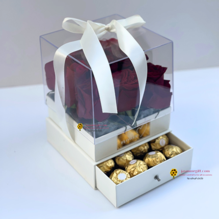 Luxury Red Roses in a box for Valentine's Day send to amman with jasmine gift