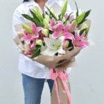 white and pink lilies flowers, send gift to amman jordan online
