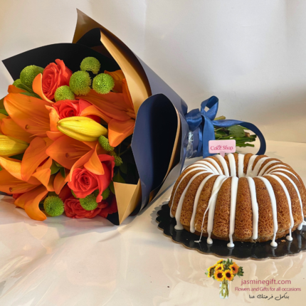 Orange lilis and orange roses bouquet Homemade style from cake shop rabiaeh