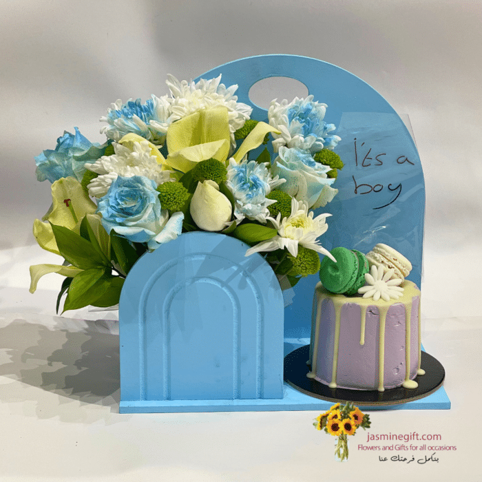 its a boy gift flowers and cake send to amman jordan