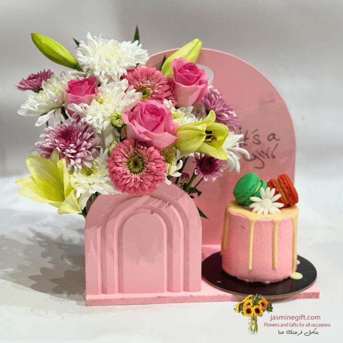 its a girl gift flowers and cake send to amman jordan