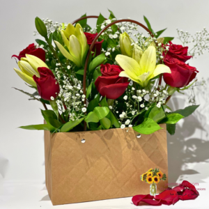 Bag of Flowers valentine's day red rose in a box luxury , send flowers for valentines day to amman jordan