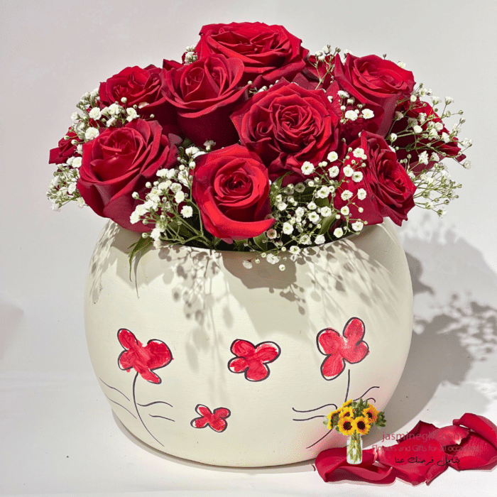 valentines day red rose in a jar, send flowers to amman توصيل ورد