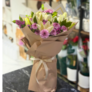 white lilies with Pink rose bouquet